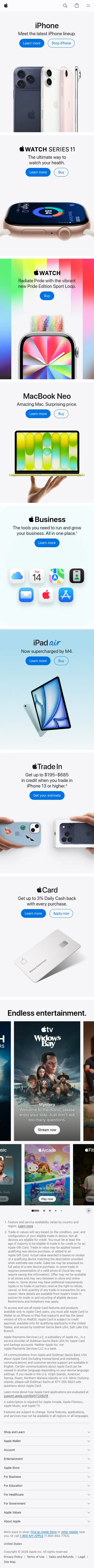An interactive, scrollable iPhone mockup of apple's website on mobile